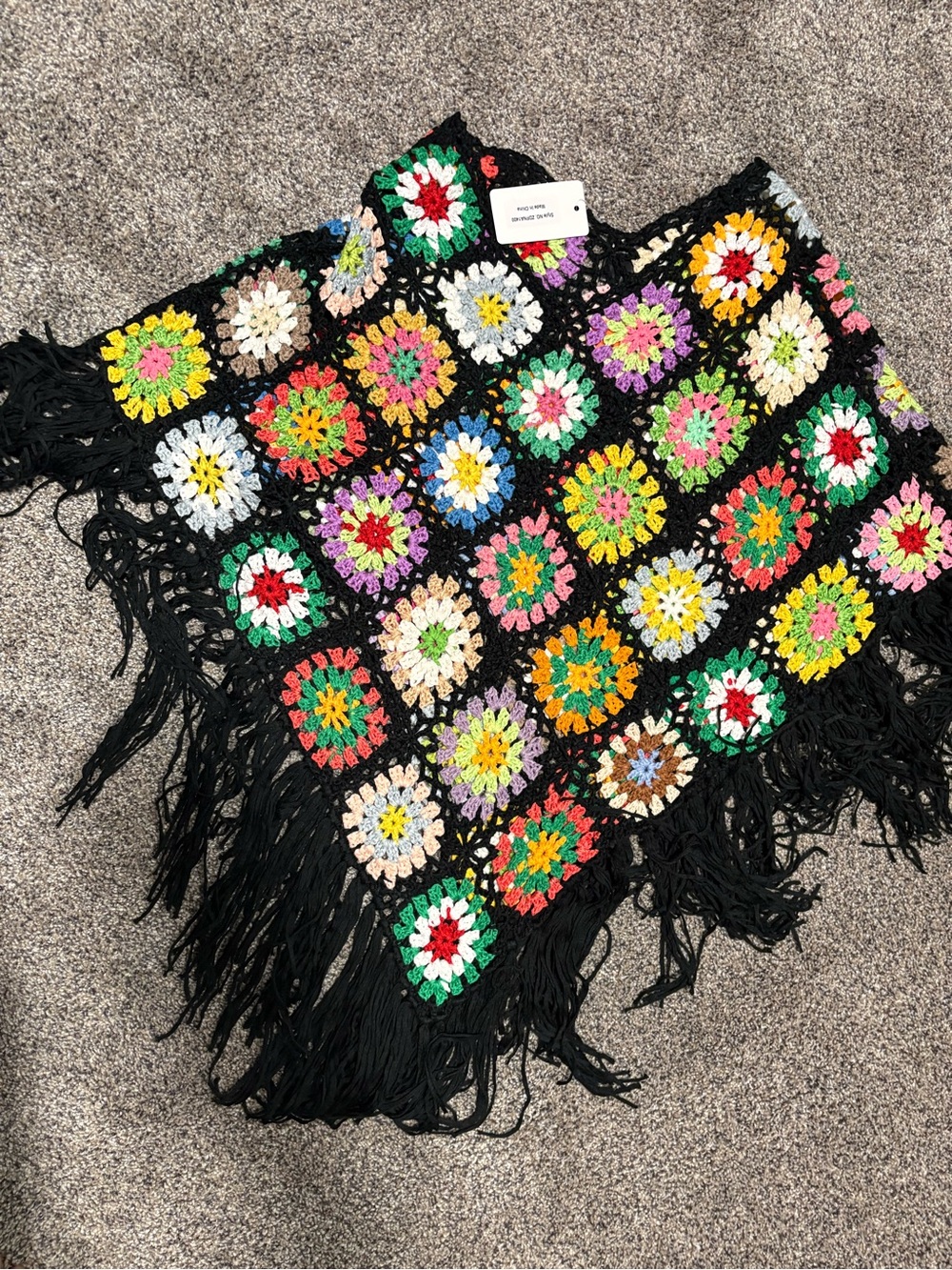 Crochet Fringe Poncho - Multicolor